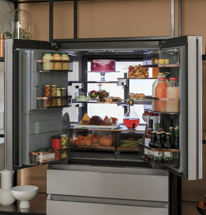 Café™ ENERGY STAR® 27.8 Cu. Ft. Smart 4-Door French-Door Refrigerator in Platinum Glass