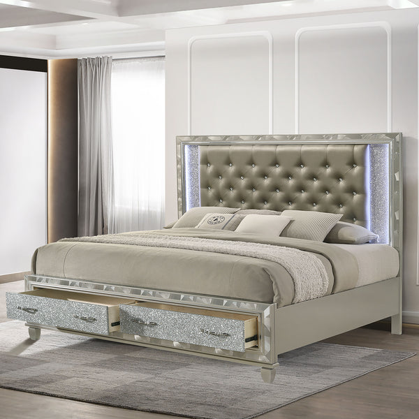 Radiance - 5/0 Queen Bed Only With Storage - Silver