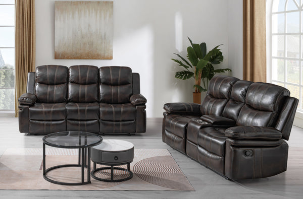 The Kellen 2-Piece Motion Upholstery Set, featuring a dual reclining sofa and console loveseat, blends comfort and convenience with timeless style. Built to last, the sturdy frame is made from premium hardwoods and plywood, ensuring durability for years t