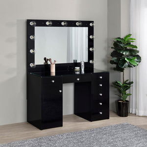 Acena - 7-Drawer Vanity Set With Lighting - Black High Gloss