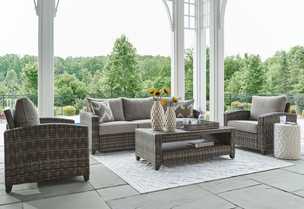 Luxurious comfort, meet outdoor living. This furniture set brings superior seating areas alfresco, taking cues from contemporary interiors with its versatile neutral hues and ample cushioning. Soak up the sun on summer days or cozy up with cocoa on winter