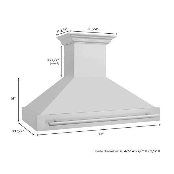 ZLINE 48" Stainless Steel Range Hood with White Matte Shell and Stainless Steel Handle