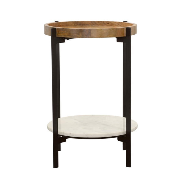 Adhvik - Round Side Table With Marble Shelf - Natural And Black