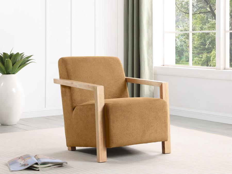 Put an inviting spin on a contemporary seating group with this modern accent armchair. Designed to stand out, it features soft, dimensional upholstery over plush foam cushions to create a smooth, sophisticated presentation. The chair boasts a smooth back 