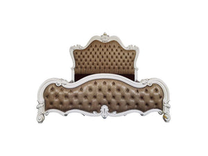 Versailles II - Queen Bed - Vintage Gray PU & Bone White Finsih