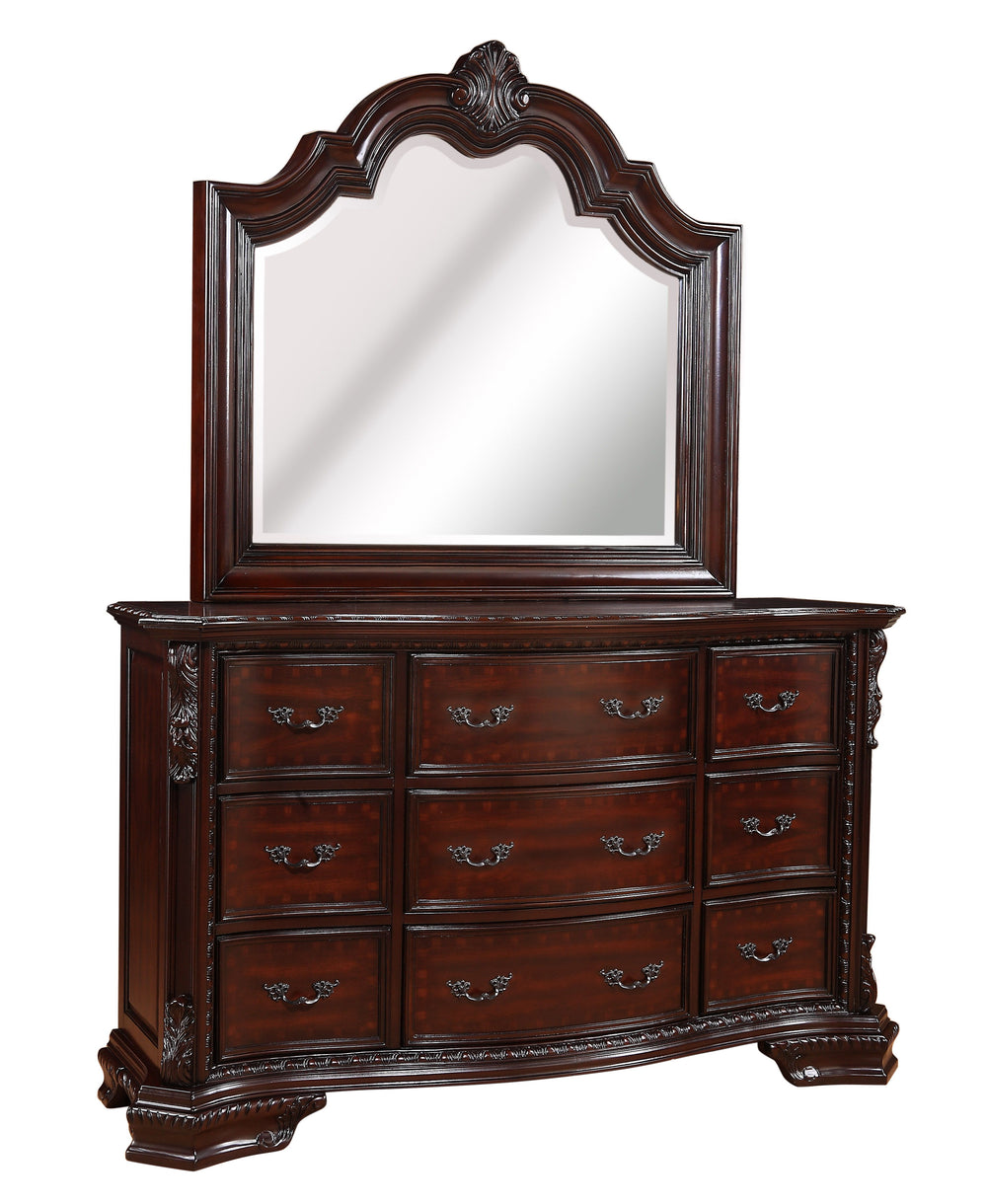 Featuring the epitome of grandeur and sophistication, this bedroom ensemble exudes a timeless charm that instantly elevates the aesthetics of any sleeping quarters. Anchored by a majestic bed with an intricately designed, high-back headboard upholstered i