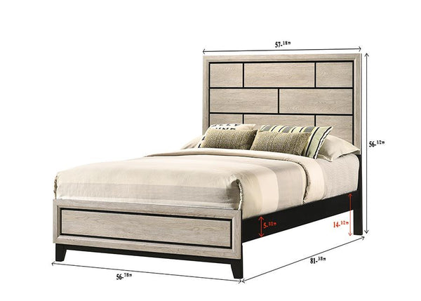  straight lines and subtle details give it a modern edge. The bed features a paneled headboard that makes a statement without overwhe