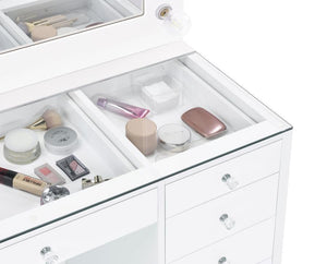 Acena - 7-Drawer Vanity Set With Lighting - White High Gloss