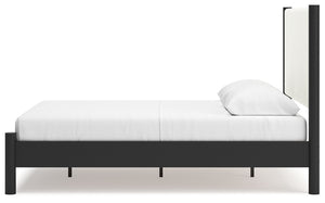 Cadmori - Black / White - Queen Upholstered Panel Bed