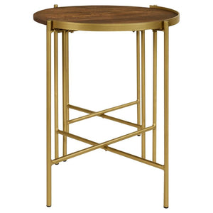 Malka - 2 Piece Round Wood Nesting Table - Dark Brown And Gold