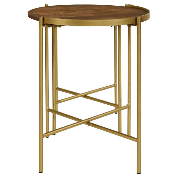 Malka - 2 Piece Round Wood Nesting Table - Dark Brown And Gold
