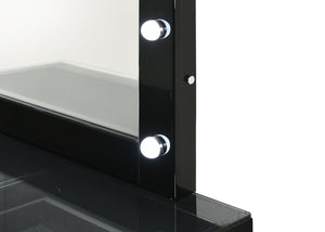 Morgan - Vanity Desk With Glass Top And LED Mirror - Black