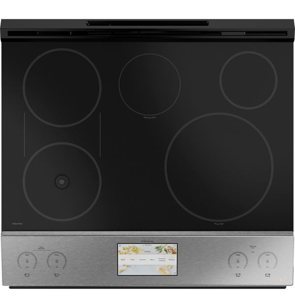 Café™ 30" Smart Slide-In, Front-Control, Induction and Convection Range with In-Oven Camera in Platinum Glass