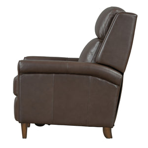  where effortless relaxation meets sophisticated design. This manual pushback recliner is upholstered in soft leather with a custom match