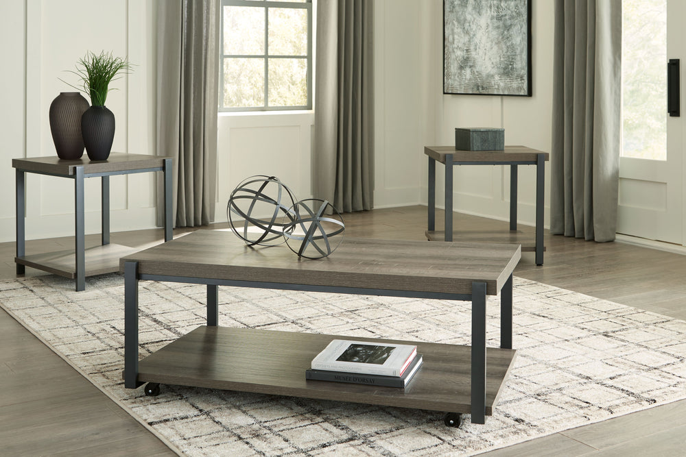 A cohesive, casual contemporary ensemble. This table set is equal parts sleek form and routine practicality. If you-'re hosting guests or need space to stretch out in a recliner, rolling casters on the coffee table clear up extra floor space in a snap. Ea
