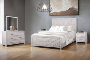 Introducing the Biscayne 5 Piece Bedroom Set, a comprehensive ensemble featuring a stylish bed, 6-drawer dresser, mirror, and two 2-drawer nightstands. Crafted with durable manufactured wood and finished with Eco-Friendly laminated surfaces, this set prom