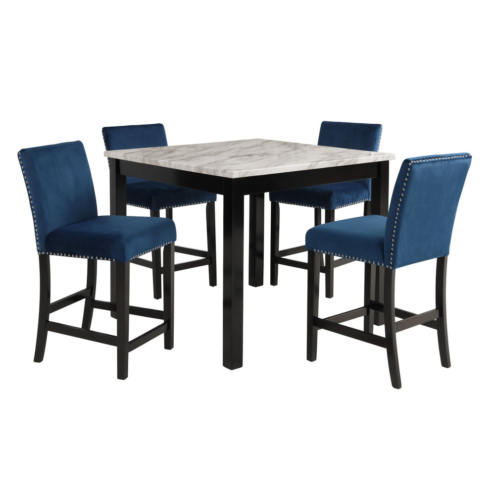 Celeste - 5 Piece Marble Finish Counter Dining Set (Table & 4 Chairs) - Blue