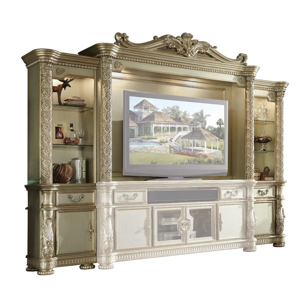 Our new interpretation of Vendome II is donned in a gold patina finish accented with gold leaf hand brushed onto each piece. Tracing back to the classical Baroque era, expressed with intent and conviction, exuding opulence with intensity. This dramatic an