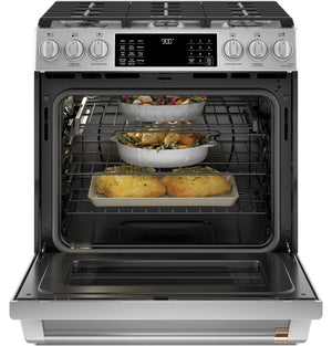 Café™ 30" Smart Slide-In, Front-Control, Dual-Fuel Range with Warming Drawer