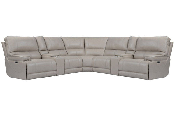 Even commercials are more tolerable when you-'re relaxing in the plush comfort of this six-piece sectional seating group. You-'ll love the luxury of its two power recliners on each end that feature power headrests. Between those, you-'ll find and armless 