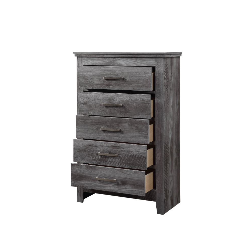 5 Drw Drawer: GLIDE) Undermount Center Metal (1/2 Ext.), DOVETAIL) English, INSIDE) Veneer Lined, Safety Stop Included, Manual-Close, Hardware: Single Pull-Handle<br/><br/><b>Product Features</b><ul><li>Case: 1Pc/1Ctn</li><li>Finish: Rustic Gray Oak</li><