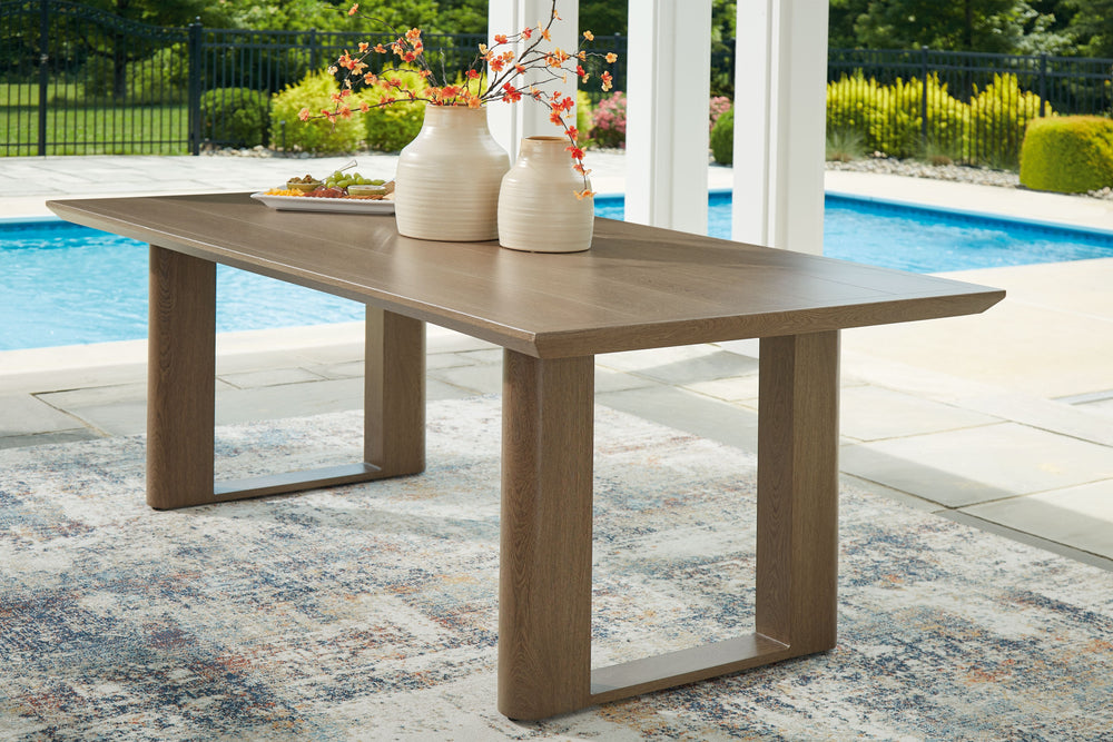 Elevate the appeal of easy-breezy living with this outdoor dining table. Made to look like wood yet durable enough to weather the elements, this rectangular table is sure to serve you and your besties well, year after year. Its cool character is made for 