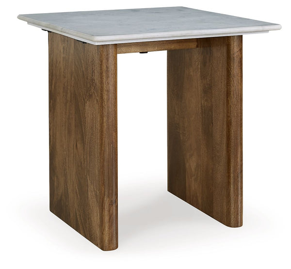 Isanti - Rectangular End Table - Light Brown / White