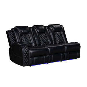 The Orion II 3-Piece Motion Sectional in black is a marvel of modern design and functionality, perfect for those seeking both comfort and durability. This set includes a Left Arm Facing Sofa with 2 recliners, a Right Arm Facing Console Loveseat with 1 rec