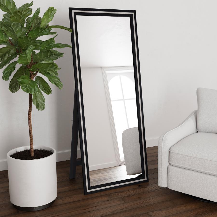 Dress up a dressing area or seating group with the glamour of a modern floor mirror. The full length design features a decorative frame complete with a support leg or its freestanding, perfect for defining an open living space or offering dimension elsewh