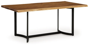 This dining table takes minimalism to the max. Crafted with a sleek and sophisticated touch, its solid wood tabletop features a natural live edge for a one-of-a-kind look. Your search for simple, contemporary design ends here.<br><br><b>Additional Dimensi
