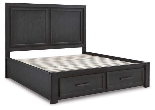 Foyland - Black / Brown - Queen Panel Storage Bed