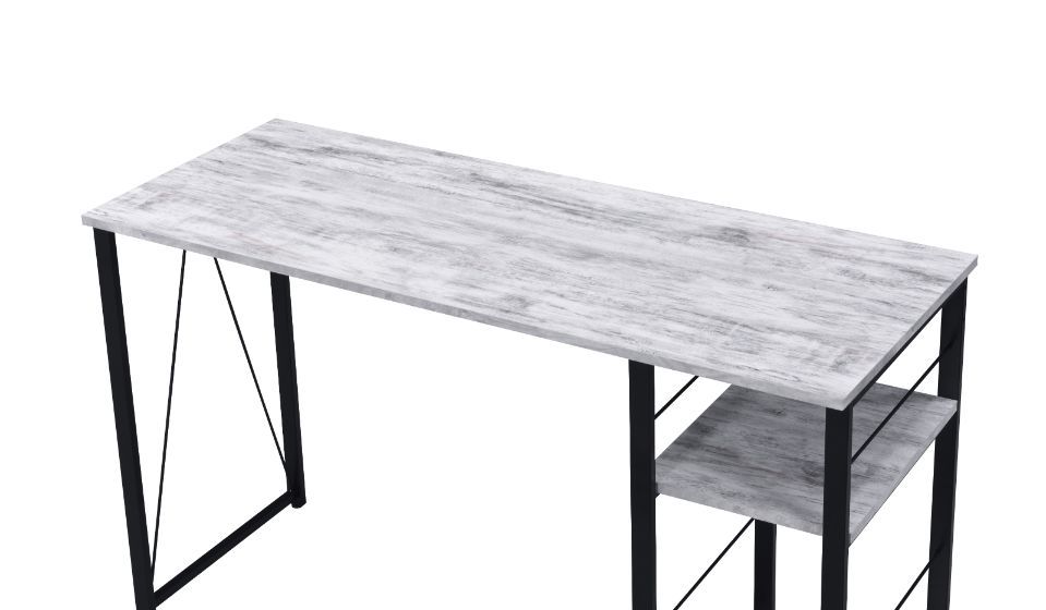 Personfiy your workpalce with some bold,clear and strong accessories. The distressed wood furniture piece pairs with black metal framing for aesthetic balance and gives a rustic industrial look. It includes two open shelves for additional storage space an