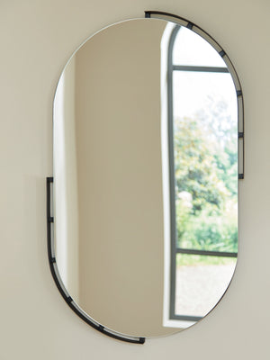  with black metal accents bordering its striking oval shape. Make a statement