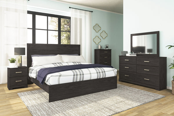 Belachime - 5 pzas. - Cómoda, espejo, baúl, cama King con panel - Negro