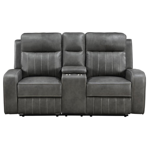 Raelynn - Upholstered Track Arm Motion Loveseat - Gray