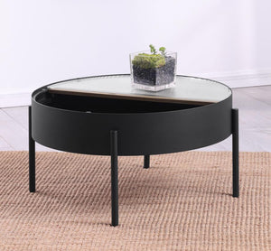 Ozella - Round Coffee Table With Hidden Storage Sandy - Black