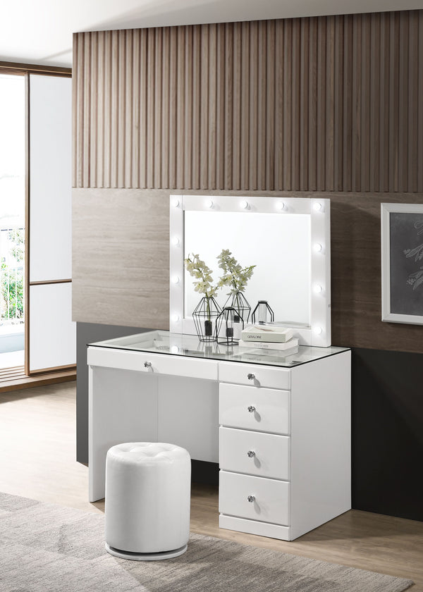 Morgan - Vanity Desk With Glass Top And LED Mirror - White