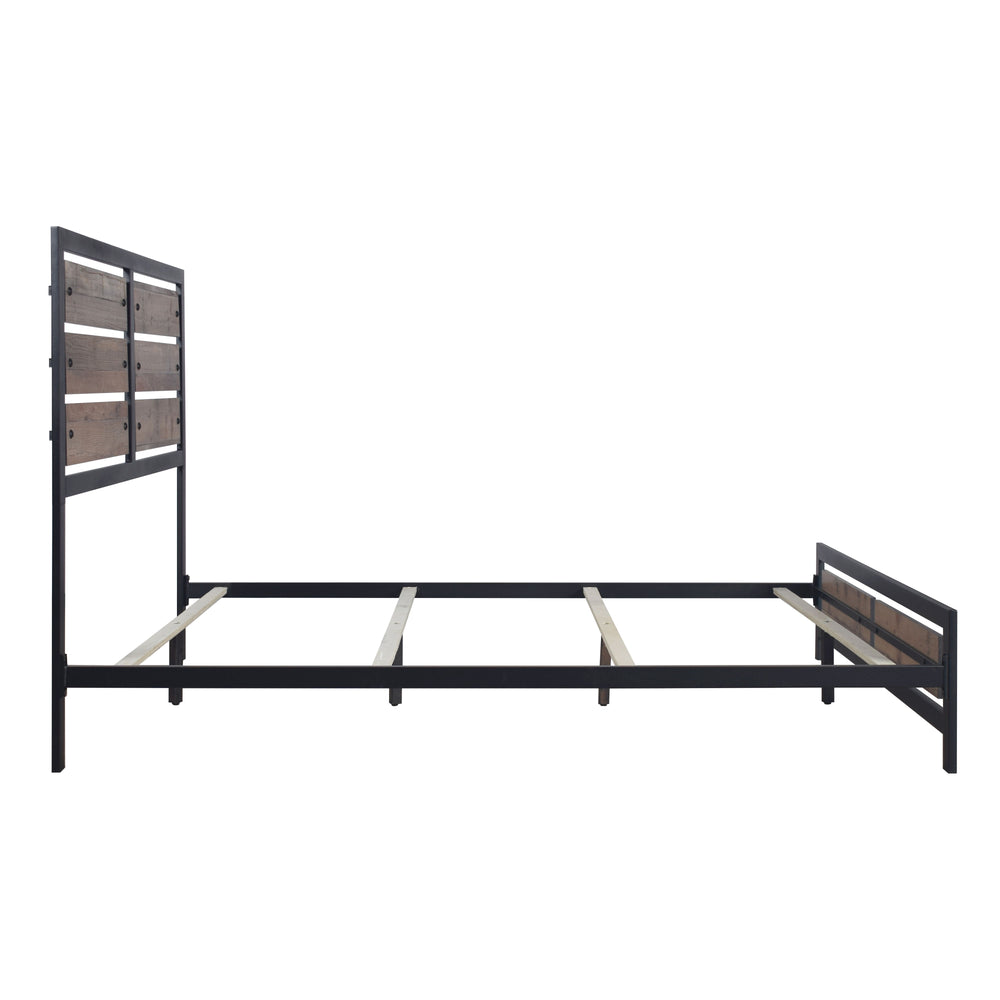 The Elk River Bed combines industrial elegance with robust functionality to provide an inviting centerpiece for your bedroom. Crafted from eco-friendly manufactured wood and adorned with a rustic, scratch-resistant finish, this bed set includes a headboar