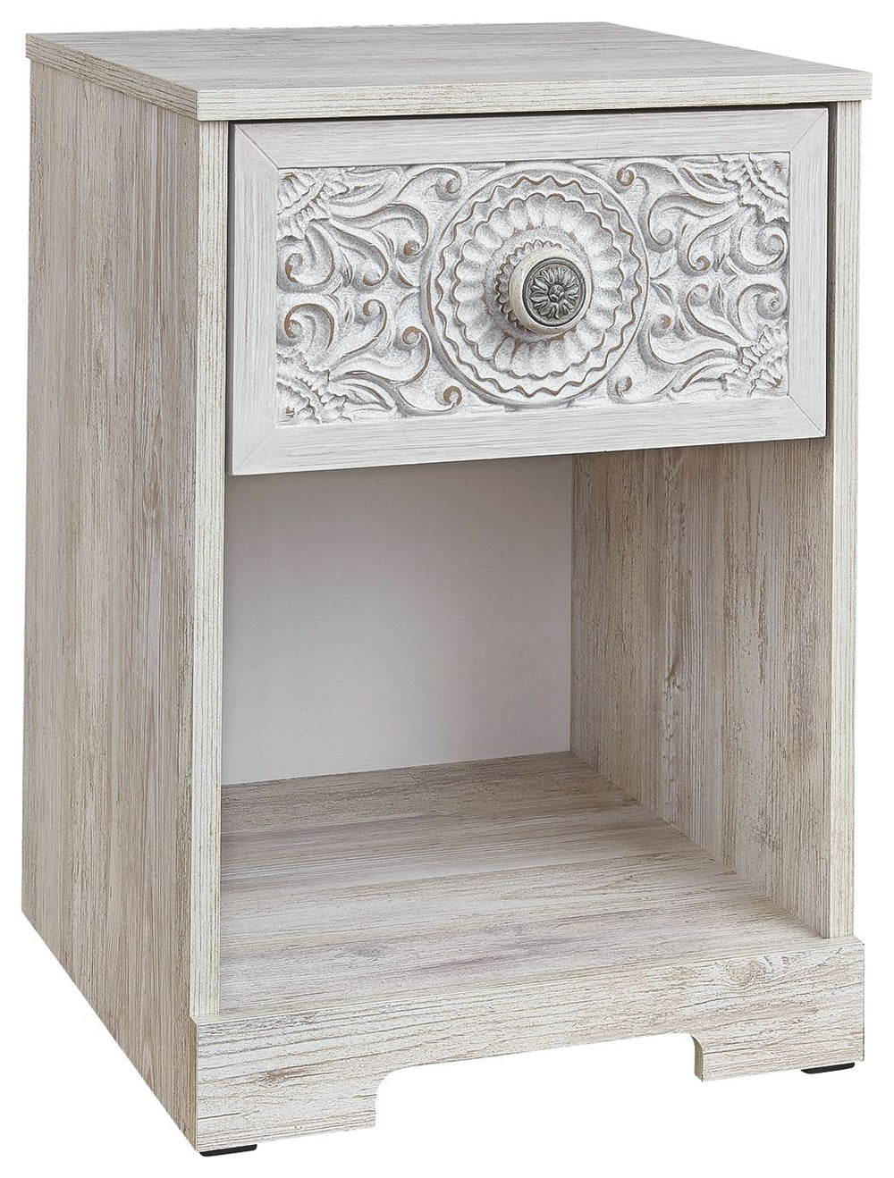 If itâ€™s coastal chic or cottage quaint style you long for, this whitewashed nightstand invites you to go to town. Its distinctive weatherworn finish conveys an easy-breezy sensibility, perfect for a restful bedroom retreat. Rest assured, tastefully edit