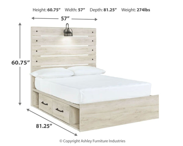 Cambeck - Whitewash - Full Panel Bed with 4 Storage Drawers