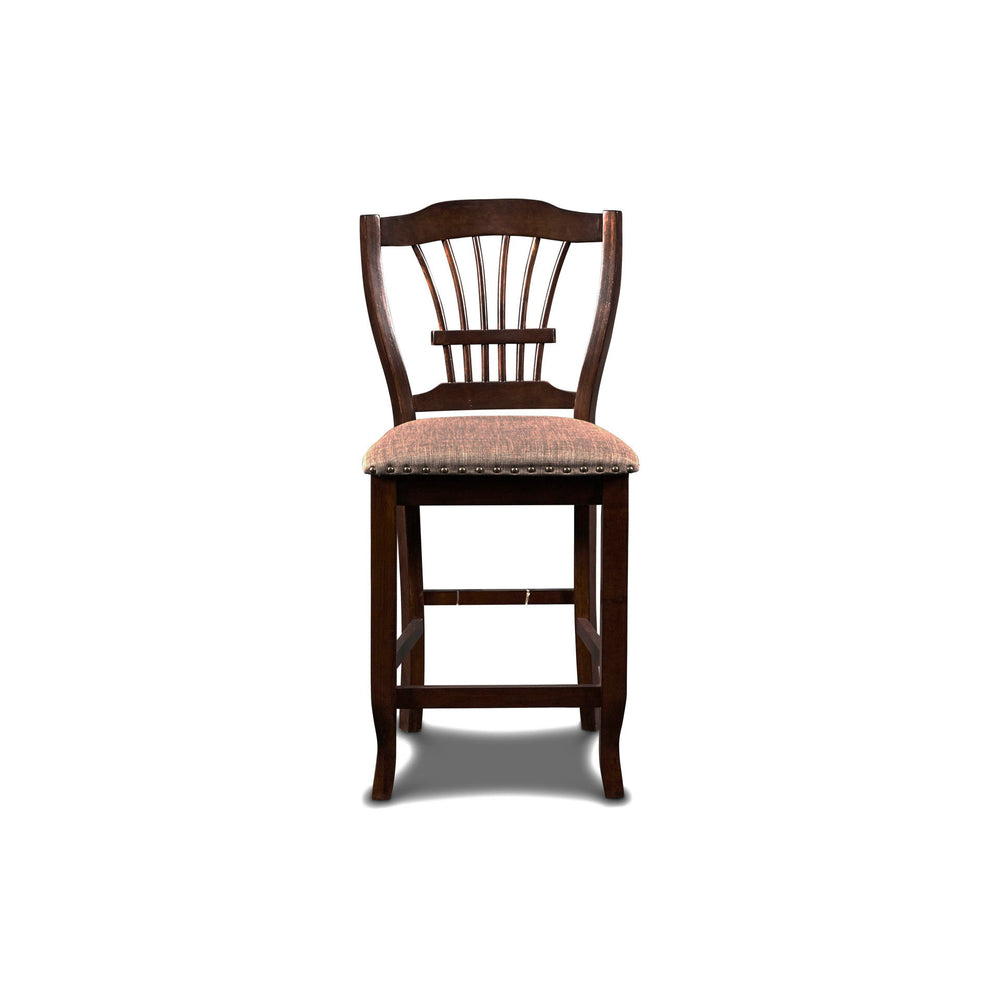 The Bixby Wood Splat Back Counter Height Chairs, available as a set of two, blend traditional elegance with modern functionality, making them a perfect addition to any dining area. Expertly crafted from solid Rubberwood, these chairs are designed for dura
