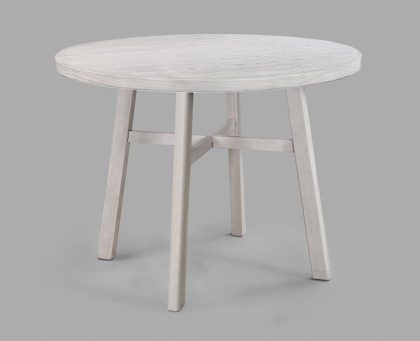  designed for both casual meals and lively gatherings. The round tabletop features a charming weathered finish
