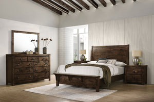 The 5 Piece Queen Blue Ridge Collection by New Classic Furniture offers a harmonious blend of sustainability and timeless design. Crafted from reclaimed solid wood, sourced from various origins, this set embraces eco-friendly construction, contributing to