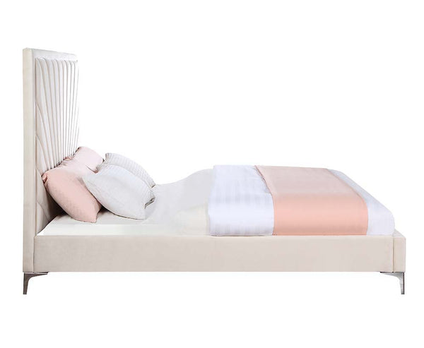 Faiz - Queen Bed - Beige Velvet