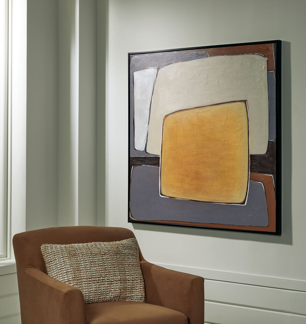 Get lost in the abstract with this wall art. Its shades of brown, gray, gold and white expertly complement your contemporary aesthetic. Hand-painted so each piece is one of a kind, it has the versatility to hang four ways.<br/><br/><b>Product Features</b>