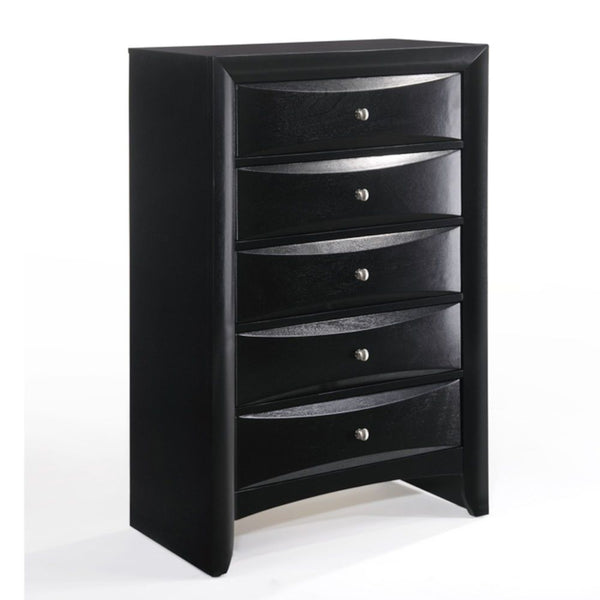  with space for clothing and linen. All drawers have English dovetail with center metal glides. Drawer fronts are beveled. Complemented by slightly flare