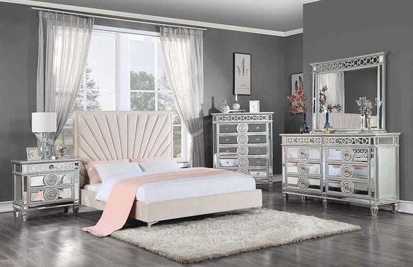 Faiz - Queen Bed - Beige Velvet