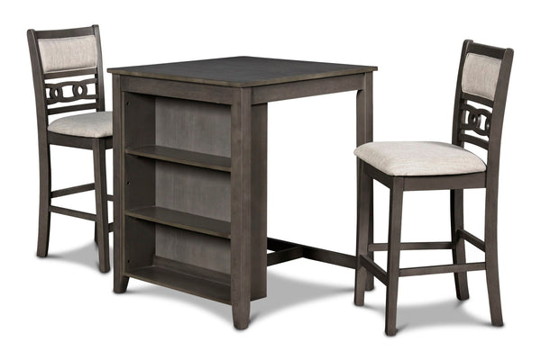 Gia - Counter Table With 2 Chairs & Storage Shelf - Gray