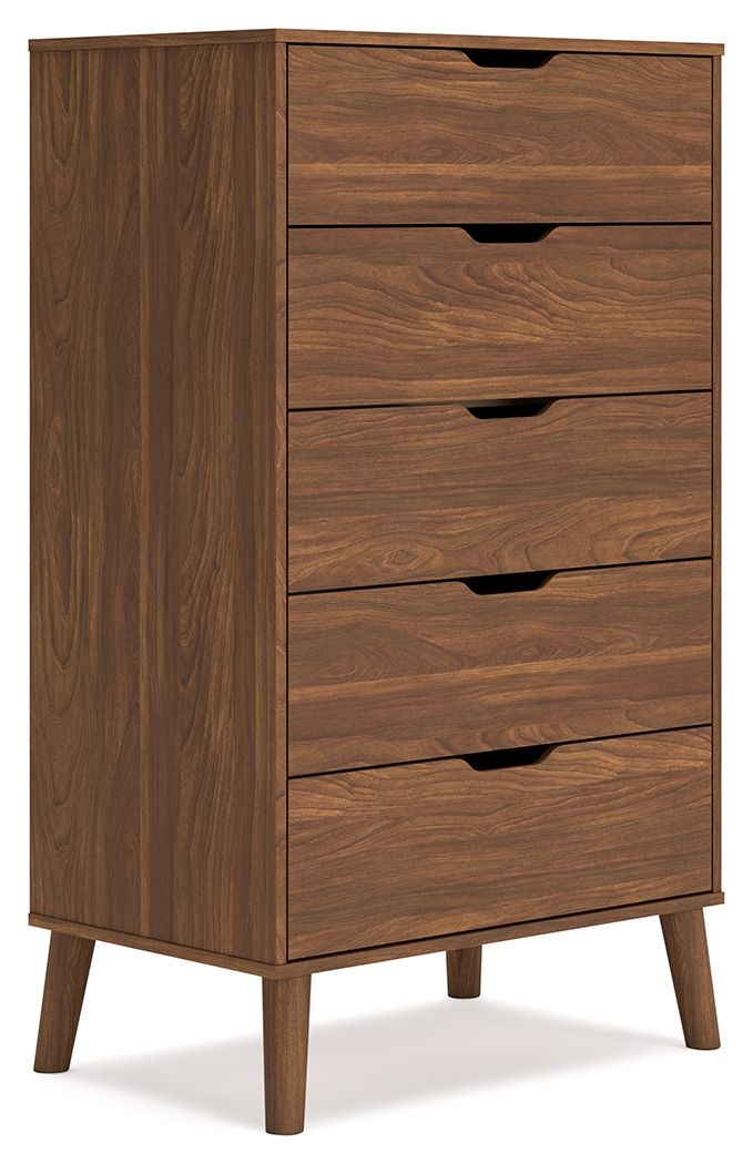 What do you get when you mix a minimalist profile with a warm finish? With sleek simplicity and a rich auburn hue, this bedroom package delivers cool, contemporary style with a nod to mid-century modern design. Talk about completing your restful retreat w