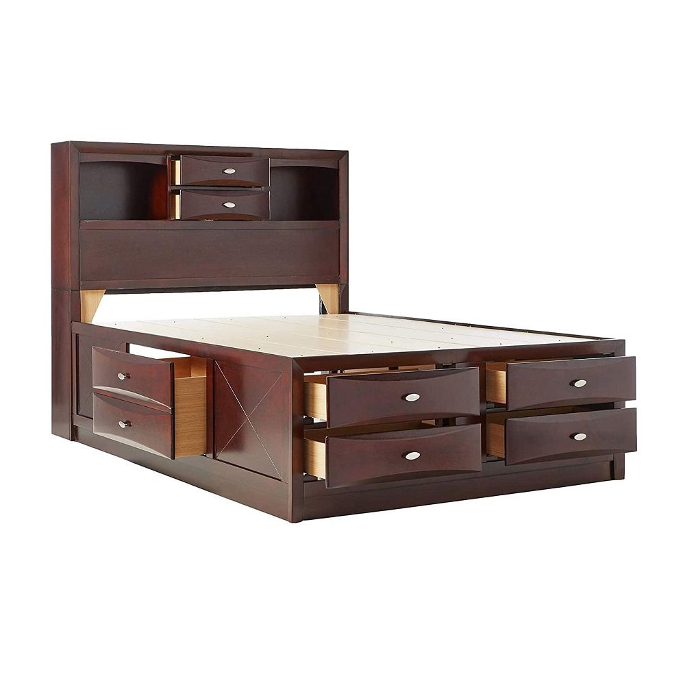 The Ireland transitional bedroom collection features multi-drawer platform bed with shaped drawer front and brushed nickel hardware. Nightstand with pull-out tray gives you convenience and creative fun life. With available finishes in espresso, black, whi